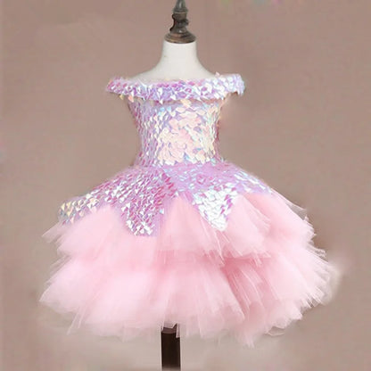 Enchanted Petals Pink Sequin Flower Girl Dress