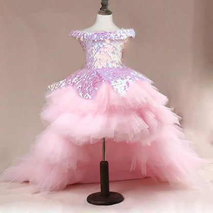 Enchanted Petals Pink Sequin Flower Girl Dress