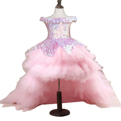 Enchanted Petals Pink Sequin Flower Girl Dress