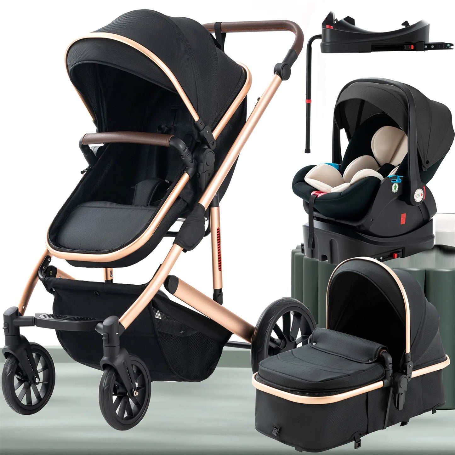 Universal 3-in-1 Baby Stroller Combo Car Seat Travel System Wagon Stroller