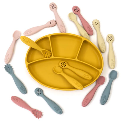 SoftBite Learning Set: 3PCS Silicone Spoon and Fork for Baby Utensils