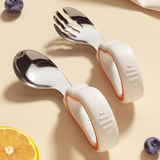 TinyTummy EasyBite Trainer Silicone Handle Stainless Steel Fork and Spoon Set