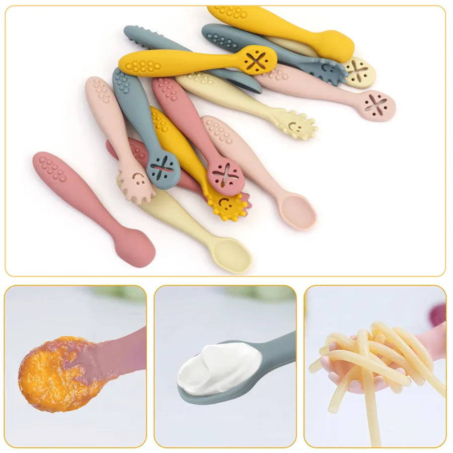 SoftBite Learning Set: 3PCS Silicone Spoon and Fork for Baby Utensils