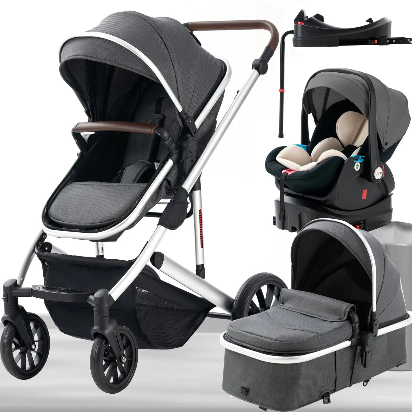 Universal 3-in-1 Baby Stroller Combo Car Seat Travel System Wagon Stroller