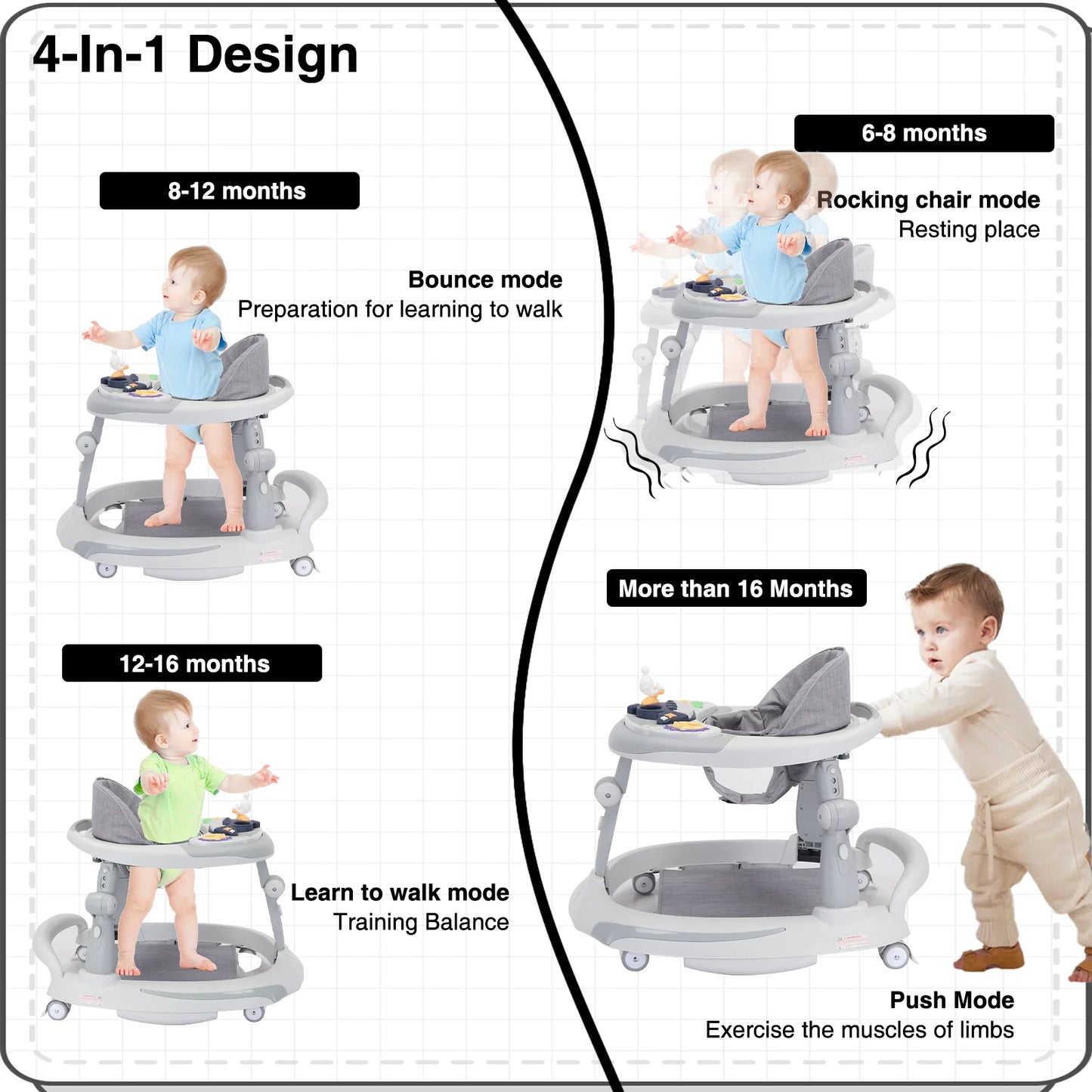 UBRAVOO Foldable Baby Walker with O-shaped Legs