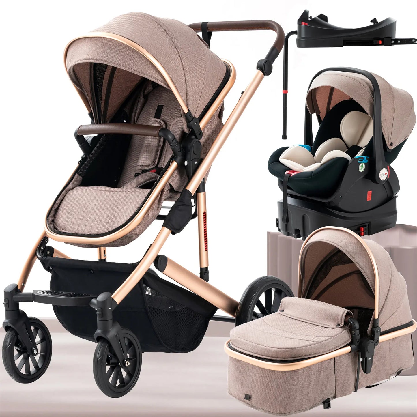 Universal 3-in-1 Baby Stroller Combo Car Seat Travel System Wagon Stroller