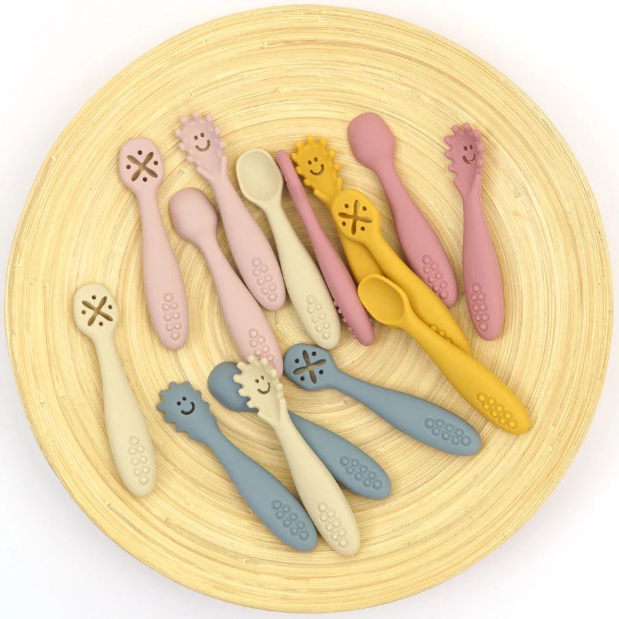 SoftBite Learning Set: 3PCS Silicone Spoon and Fork for Baby Utensils