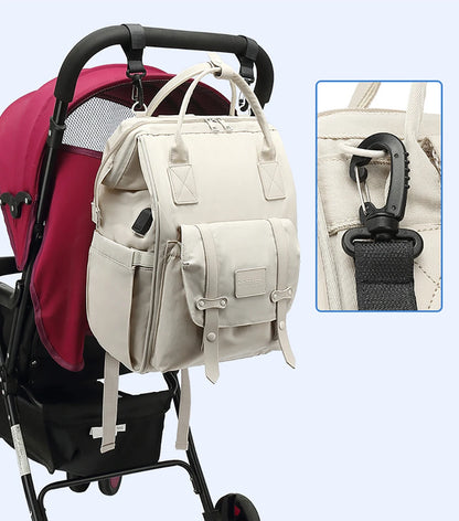 Gray Harmony: Waterproof Mommy Backpack for Stylish Outdoor Travel - 2-Layer Baby Nappy Bag