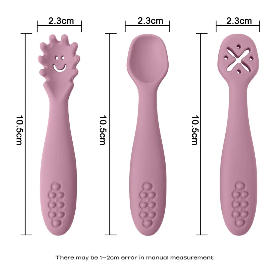 SoftBite Learning Set: 3PCS Silicone Spoon and Fork for Baby Utensils