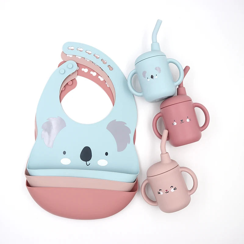 BabyComfy KoalaKuddles Waterproof Silicone Bib and Baby Cup Set